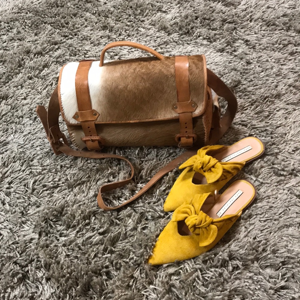 Handmade cowhide messenger camera crossbody bag